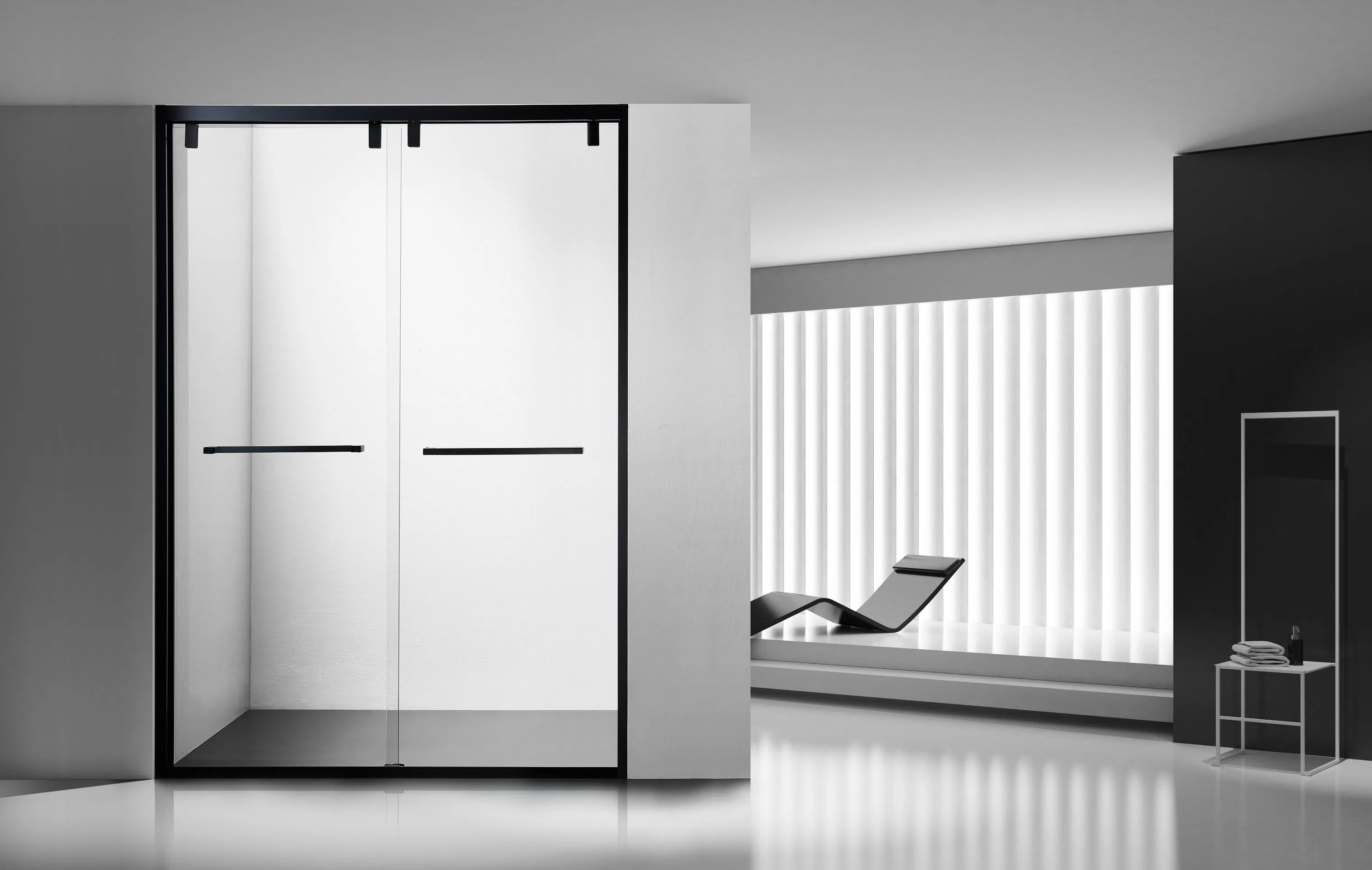 Bathroom Straight Hinged Safety Glass Stainless Steel Black Frame Shower Enclosures