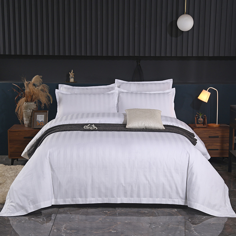 Wholesale Hotel Chain Bedding 40s Cotton Satin Stripes Quilt Comforter Duvet Cover Flat Sheet Five-Star Hotel Four-Piece Bed Cover Bed Sheets Bedding Set