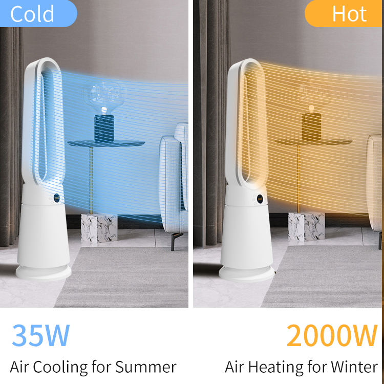 Retardant Material Overheat Protection Hot Cold Bladeless Tower Fan Smart Stand Fan Heater 2000W for Home