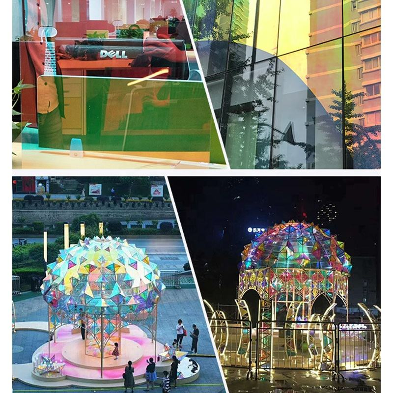 Building Decoration Colorful Chameleon Red Blue Rainbow Glass Sticker Window Tint Dichroic Glass Window Film