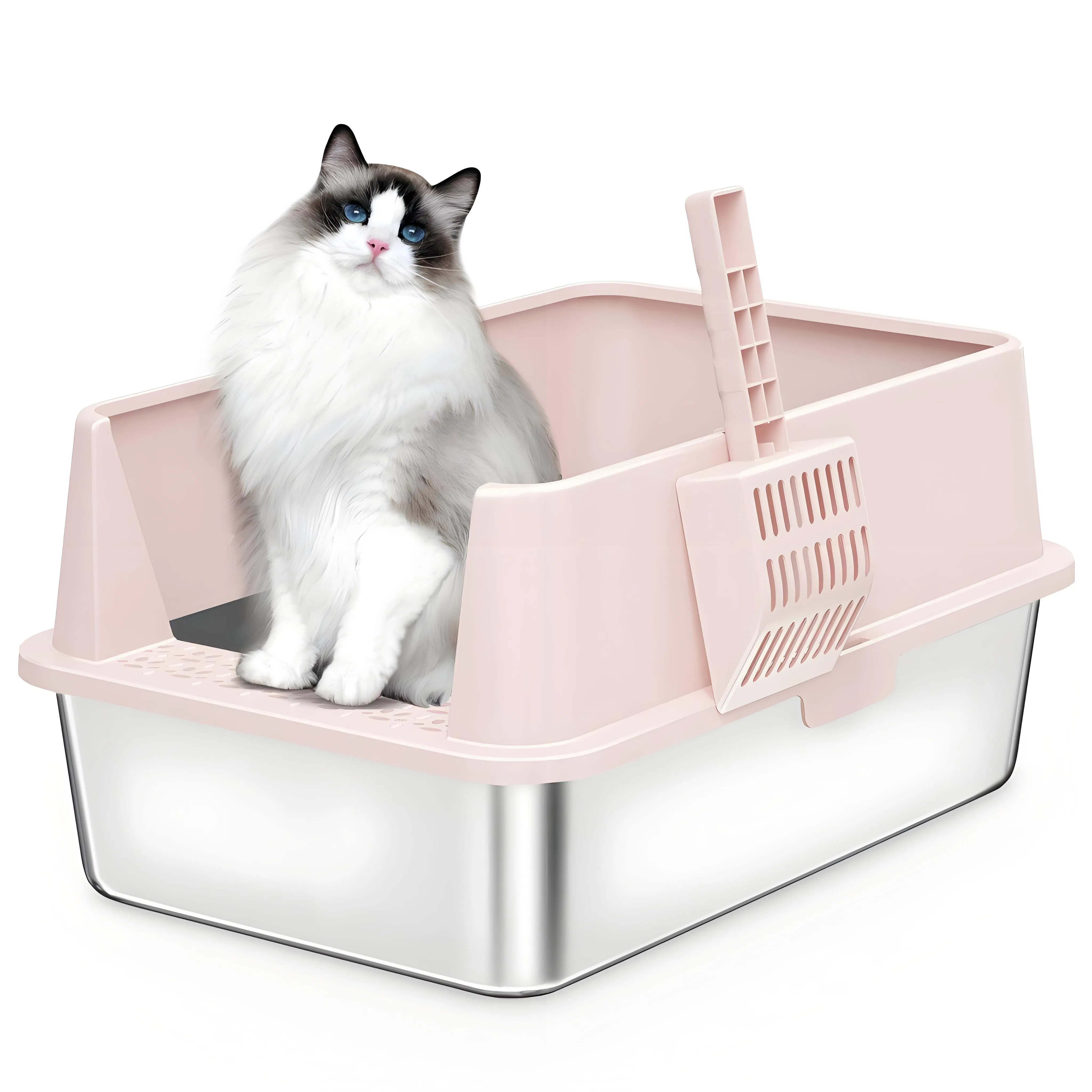 Anti-Corrosive Family-Friendly Cat Litter Box in Stainless Steel