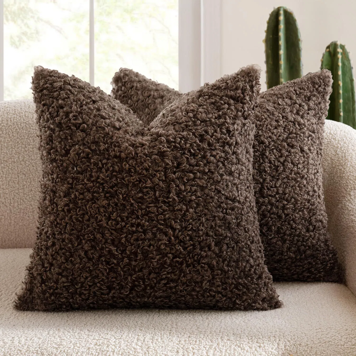 Cozy Thickened Teddy Bear Fur Pillow Cover - Soft Plush Solid Color Nordic Style Sofa Cushion - Modern Home Decor for Living Room and Bedroom