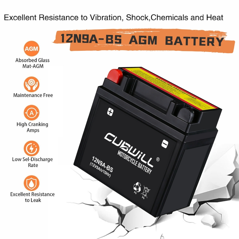 Аккумулятор 12V 9Ah 12N9A-BS для мотоциклов и скутеров