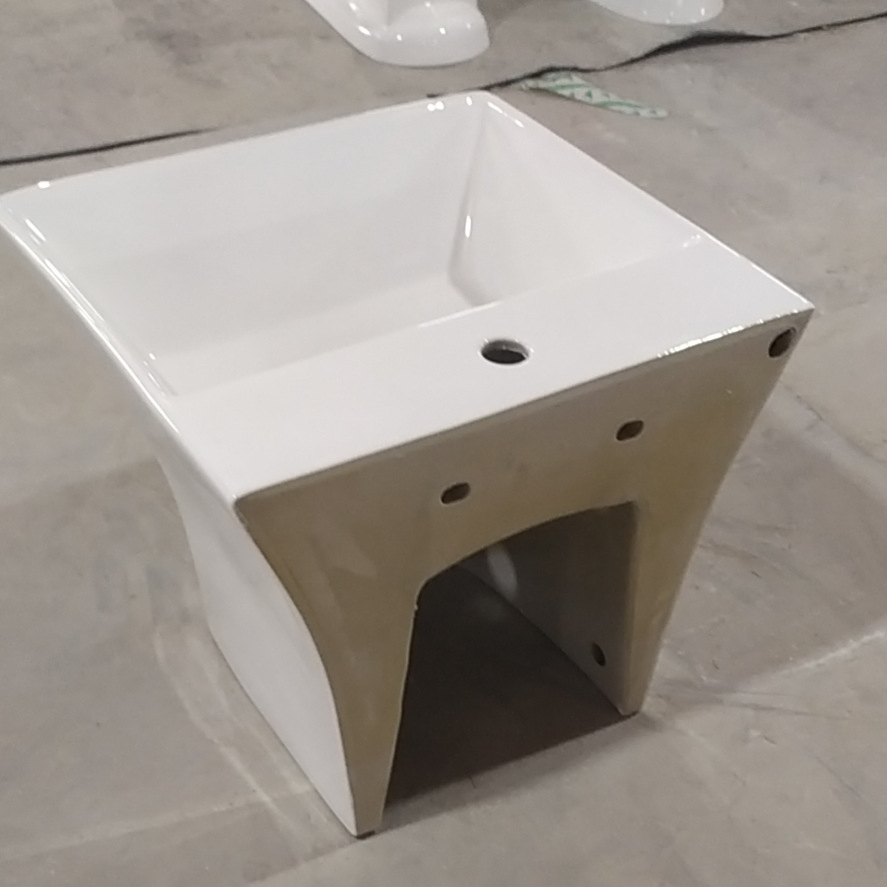 Factory Direct Supply Square Ceramic One Piece Wall Hung Wash Basin for Bathroom