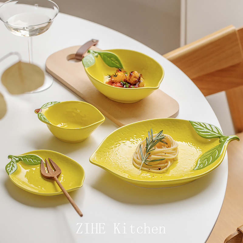 Lemon Creative Children's Home Ceramic Dessert Salad Bowl, Plate, Dish and Tableware
