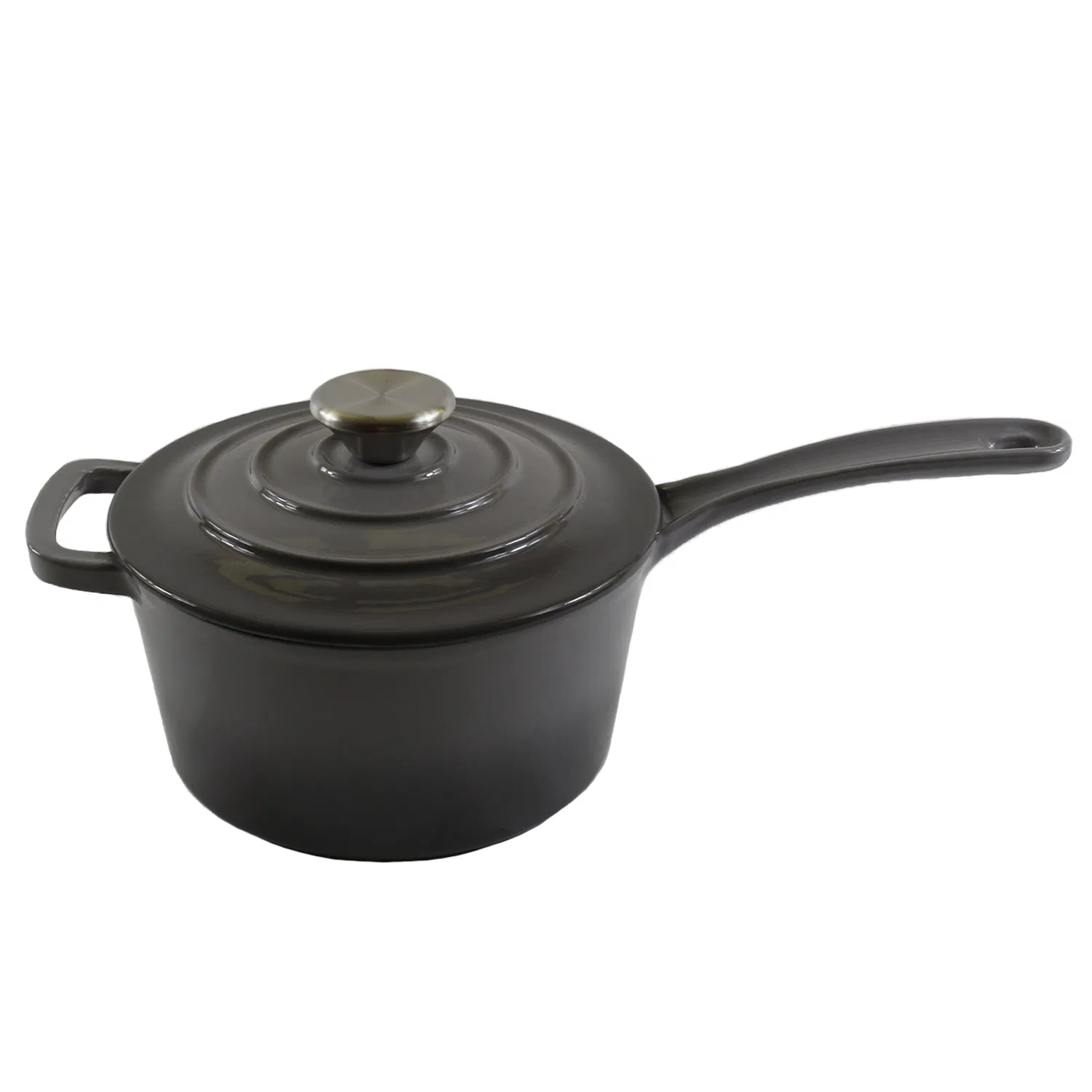 Эмалированная чугунная соусница с длинной ручкой и крышкой