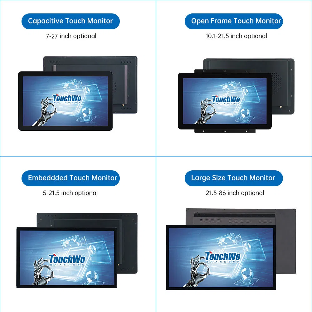 Touchwo Custom 7 8 10 12 13.3 15.6 17.3 18.5 19 21.5 24 27 Inch All in One Touch Screen Industrial Capacitive Touch LCD Monitor