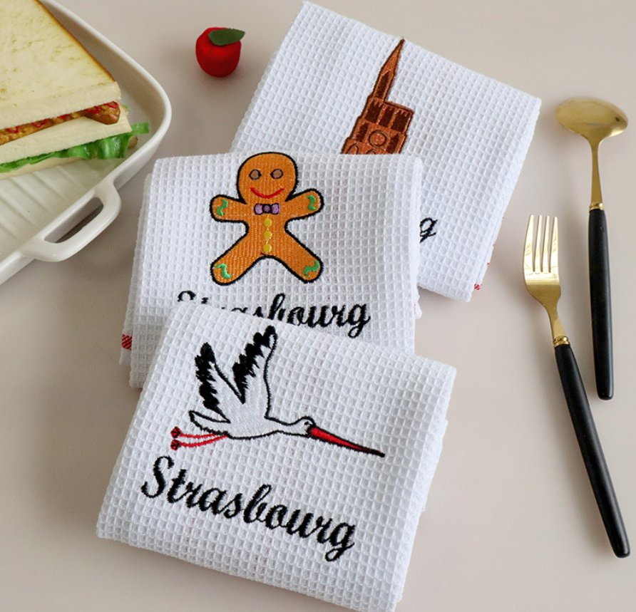 Christmas Personalised Logo Tea Towel Cartoon Gingerbread Pattern Waffle Hand Towel