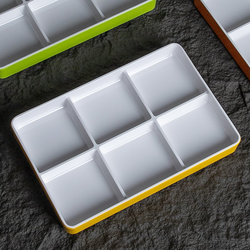 6 Compartment Serving Divided Plate Dessert Fruit Dish Melamine 6 Grid Divided Plate