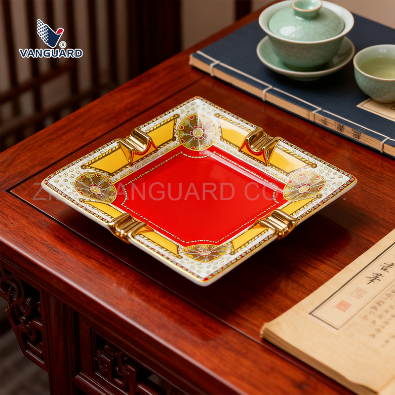 Luxury Porcelain Square Ashtray Custom Logo Ceramic Cigarette Ashtray for Art Collection