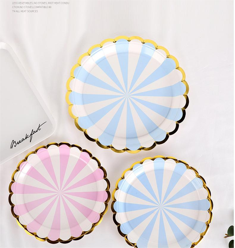 Multi-Size Gold Rim Paper Plates Disposable Tableware for Party Decoration