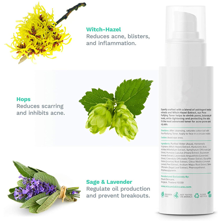 Hot Selling Pore Minimizer Facial Astringent Acne Treatment Witch Hazel Purifying Toner