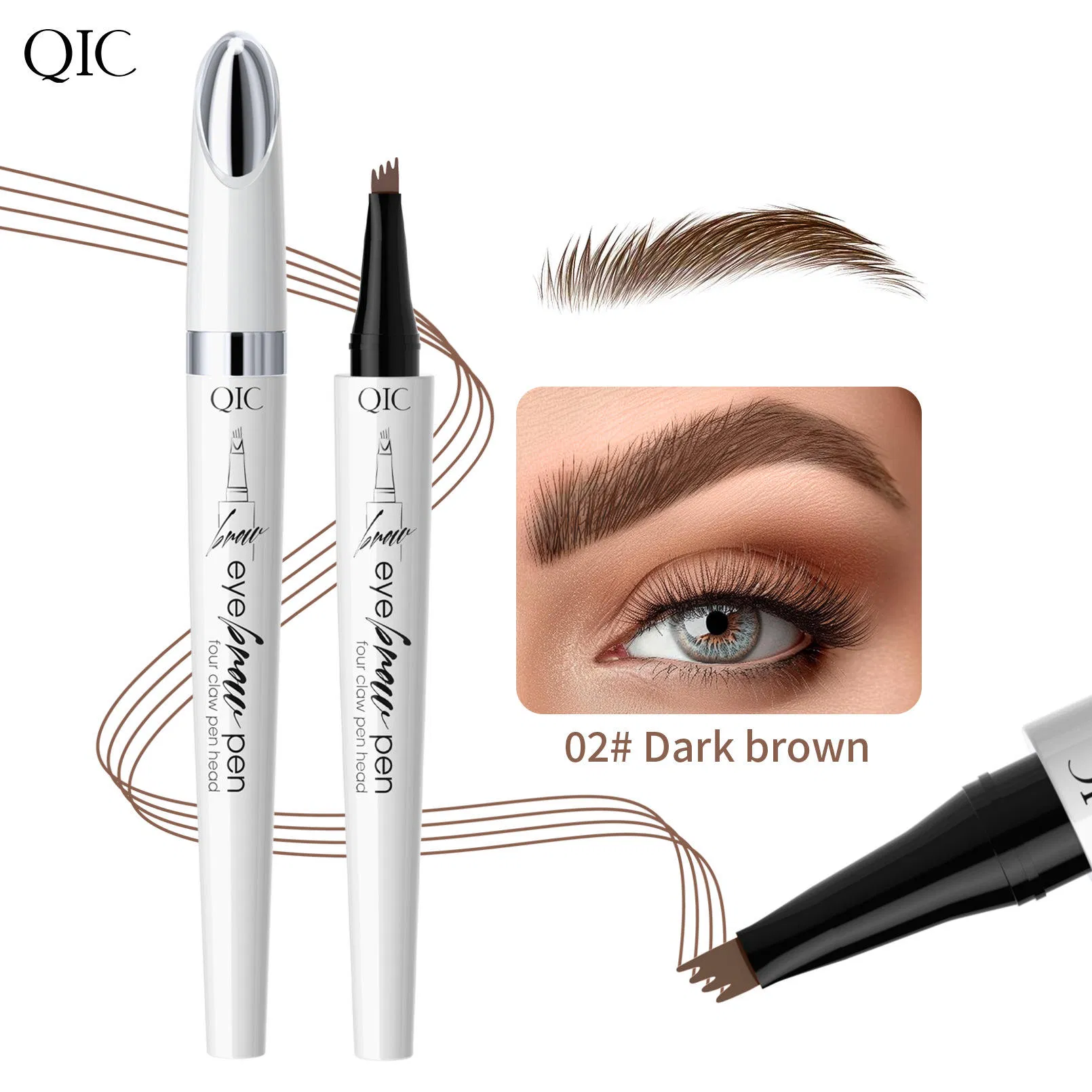 Made in China for Cross-Border Ceramic White Wild Four-Claw Eyebrow Pen Waterproof Sweat-Resistant Non-Blooming Natural Simulation Liquid