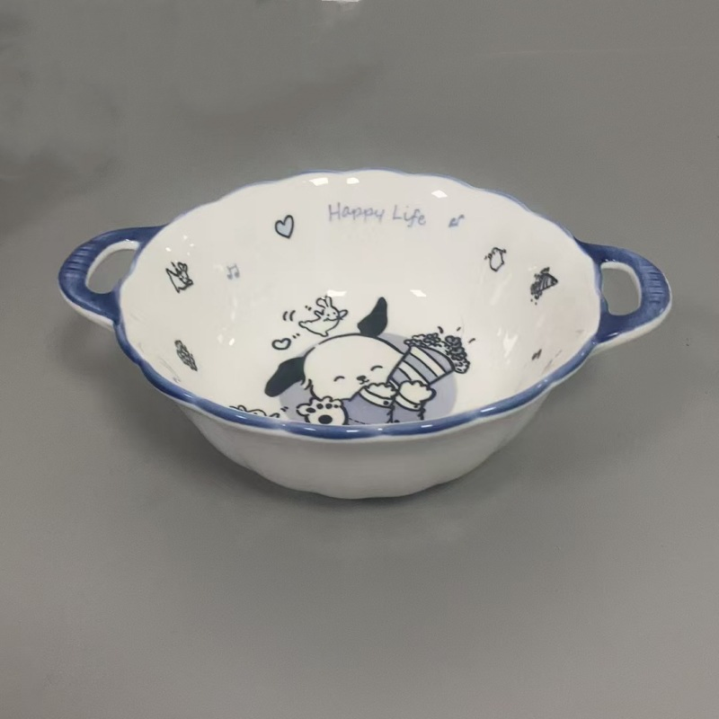 10"Food Soup Bowl with Hands Cartoon Pad Printing Stoneware Porcelainware Tableware