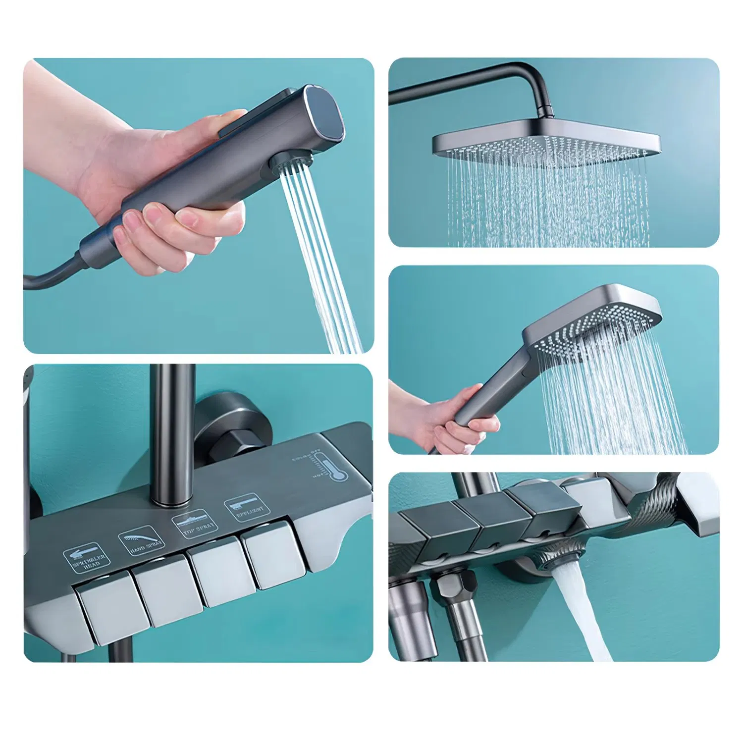 Luxury Wall Mounted Shower Set Hot&Cold Shower System Multifunction Piano Keys Style Shower Head Set for Bathroom