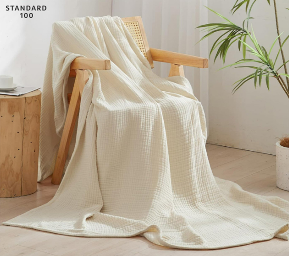 100% Cotton 4-Layer Lightweight and Breathable Muslin Throw Blanket