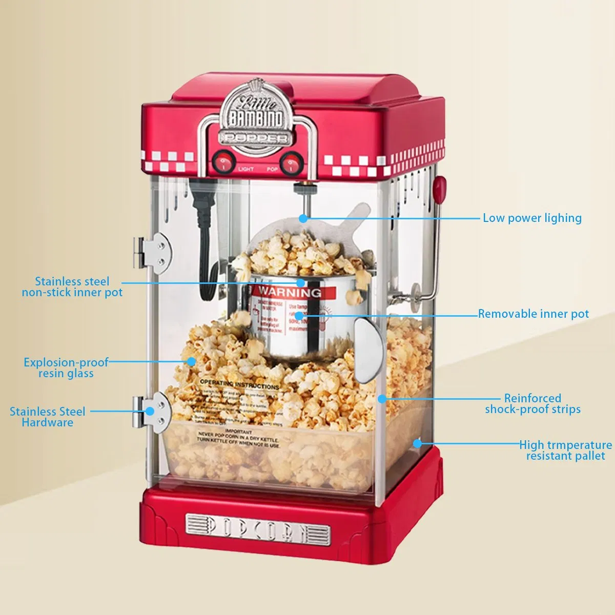 Factory Direct Sales High Output High End Red Popcorn Machine