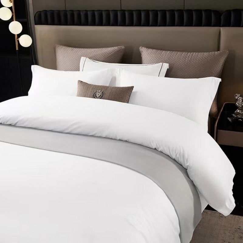 Microfiber Polyester Plain White Hotel Bedding Four-Piece Set Customized Hotel Home Textile Homestay Supplies King Bed Sheets Duvet Quilt Cover Bedding Set