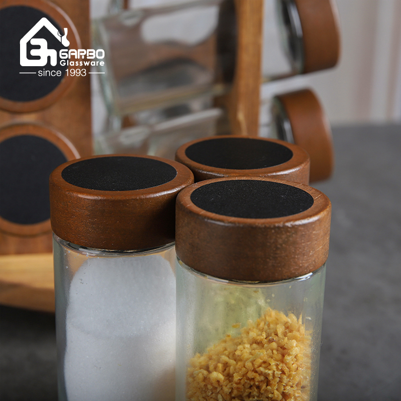 Wholesale 17PCS Rotating Spice Rack Organizer Revolving Spice Glass Jar Set with Wooden Rack