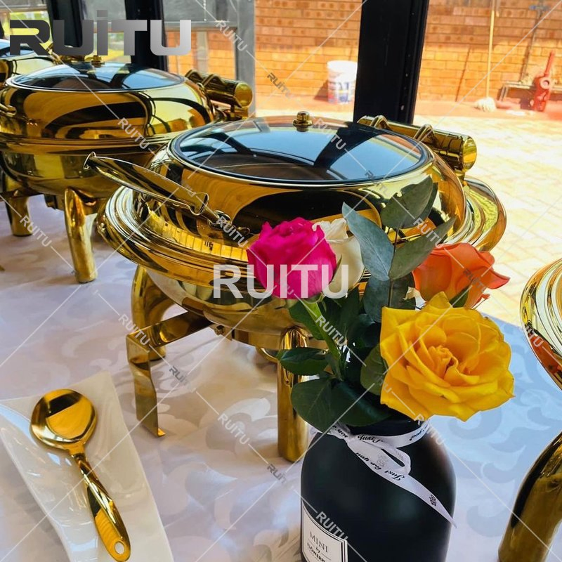 Other Hotel & Restaurant Supplies Buffet Accessories Stainless Steel Electric or Fuel Heating Food Warmer 6L Chaffing Dishes Catering Serving Gold Chafing Dish