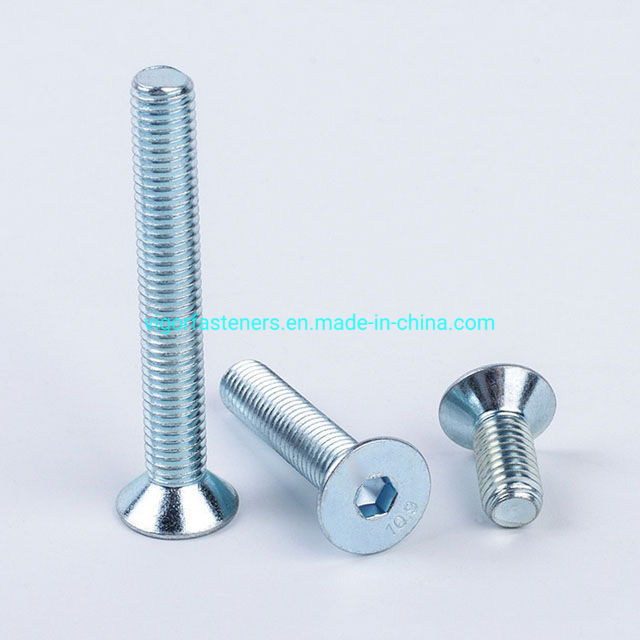 DIN7991 Alloy Steel Grade 10.9 Hex Socket Flat Head Screw White Zinc Plated High Quality Hexagon Bolts Countersunk Head Screw Allen Screw
