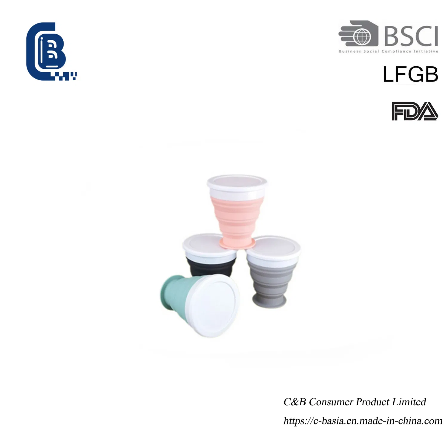 Food-Grade Silicone Foldable Coffee Mug - Travel Camping Water Cup with Lid