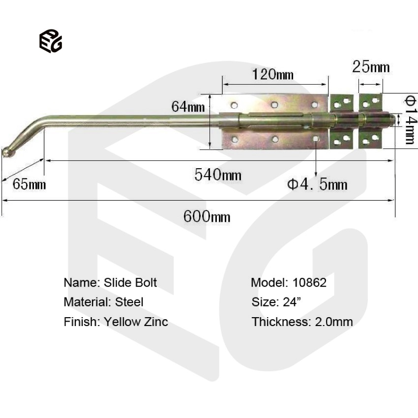 16" Industrial Slide Bolt for Warehouse Roll-up Doors & Container Gates, Corrosion-Resistant Bolt