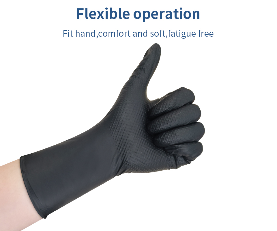 Diamond Grip Nitrile Gloves Black and Orange Comfortable for Daily Protection