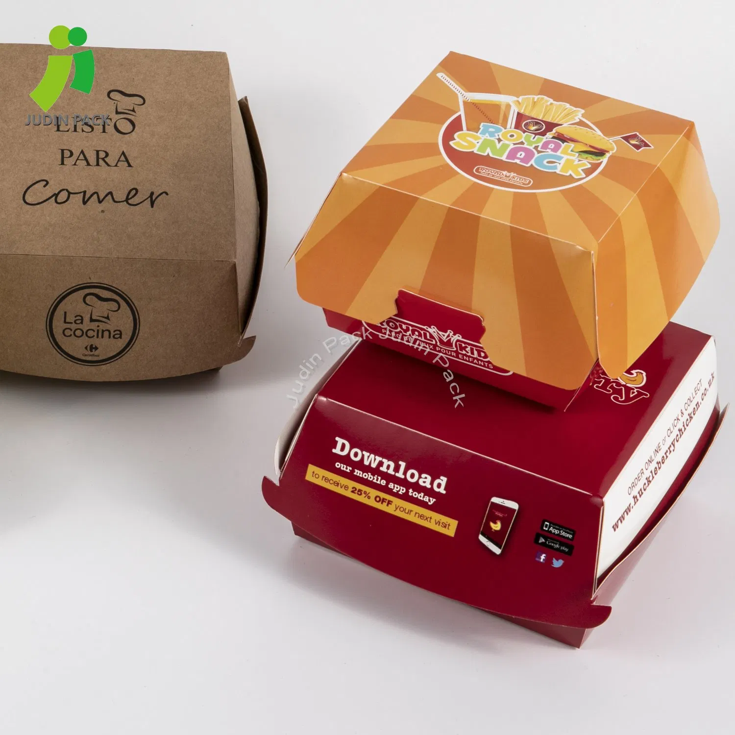 Kraft Paper Fast Food Hamburger Clamshell Packaging Box