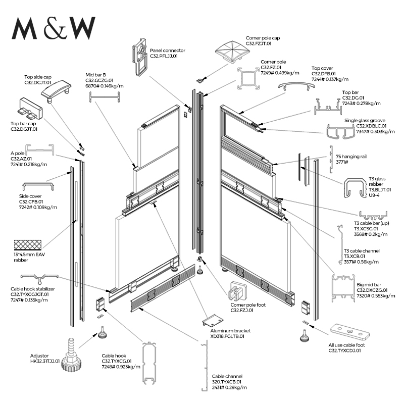 M&W Wholesale Custom Aluminium Profile Office Furniture Accessory