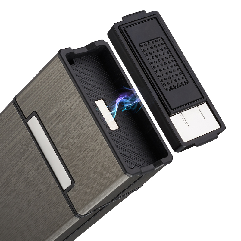 20PCS Pack Slim Cigarettes Box Top Removeable USB Lighter Aluminium Surface Cigarette Case
