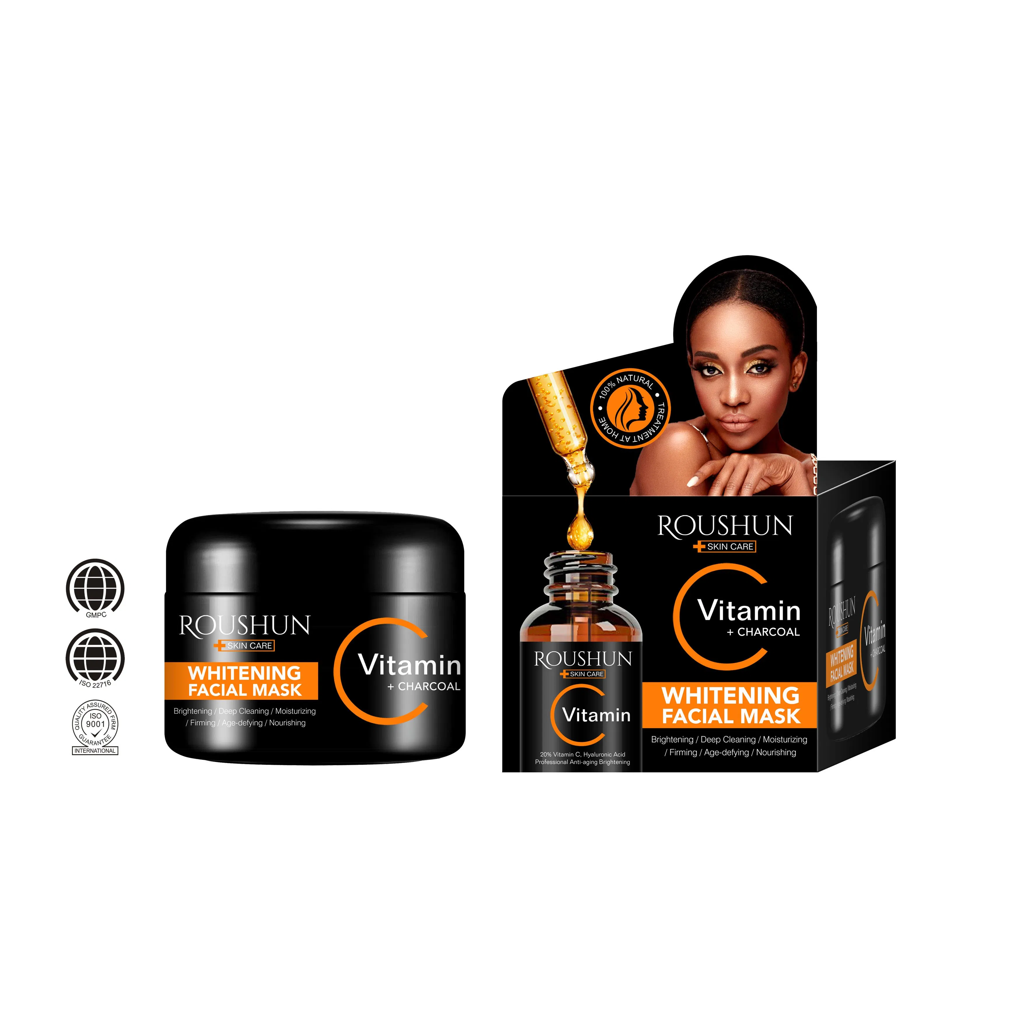 Roushun 100g Whitening Tighten Brighten Hydrating Strengthen and Repair Skin Remover Acne Vc+Charcoal Facial Mask