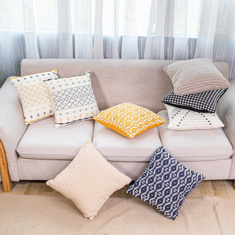 Embroidered Throw Pillow Cover Boho Woven Tassel Pillow Case Cotton Woven Cushion Cover