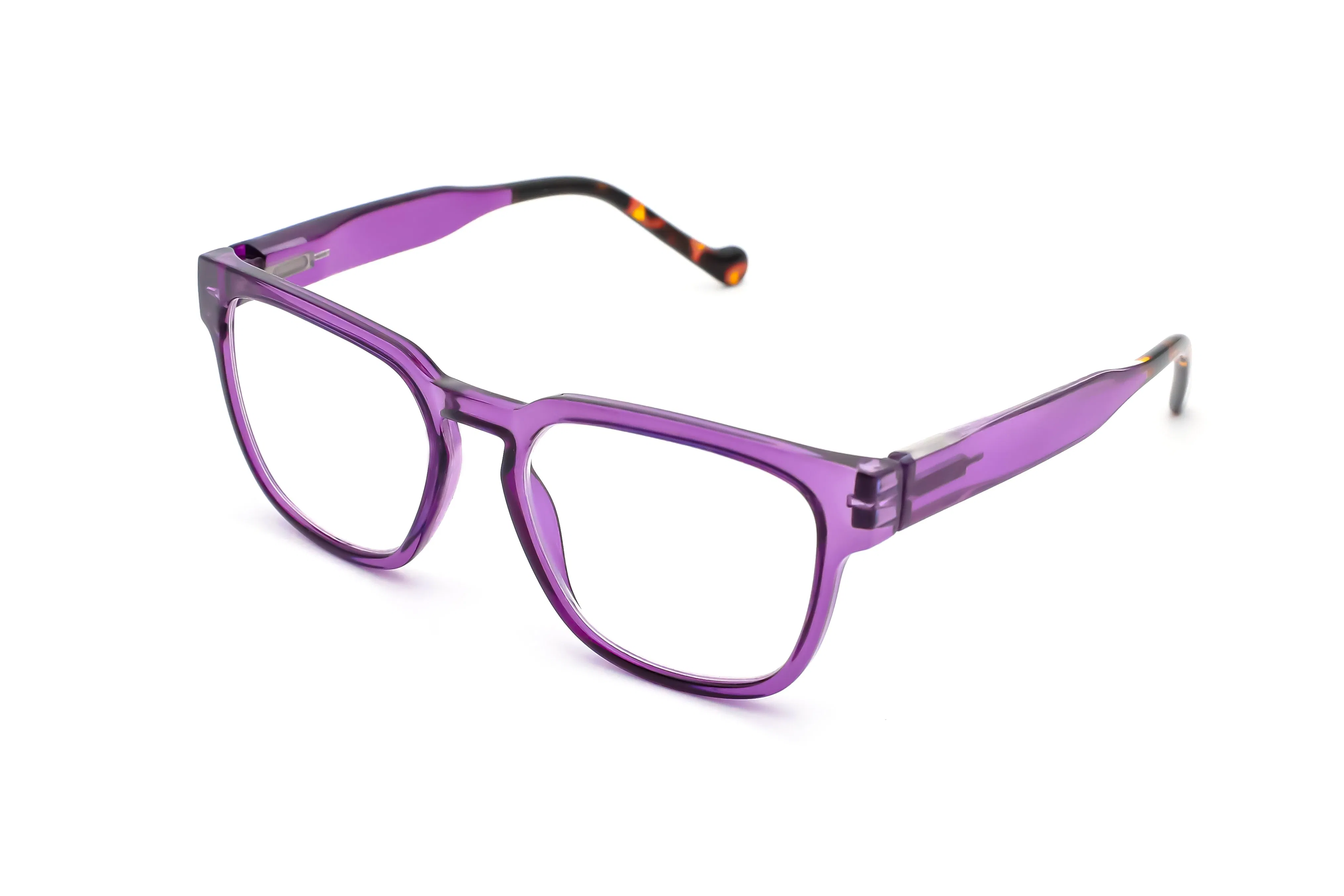 Square-Shaped Reading Glasses with Monochromatic Frames and Spliced Legs