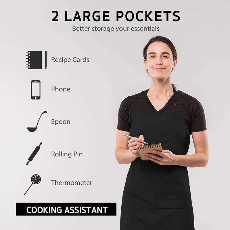 Adjustable Bib Apron Thicker Waterdrop Resistant with 2 Pockets Cooking Kitchen Aprons for Chef