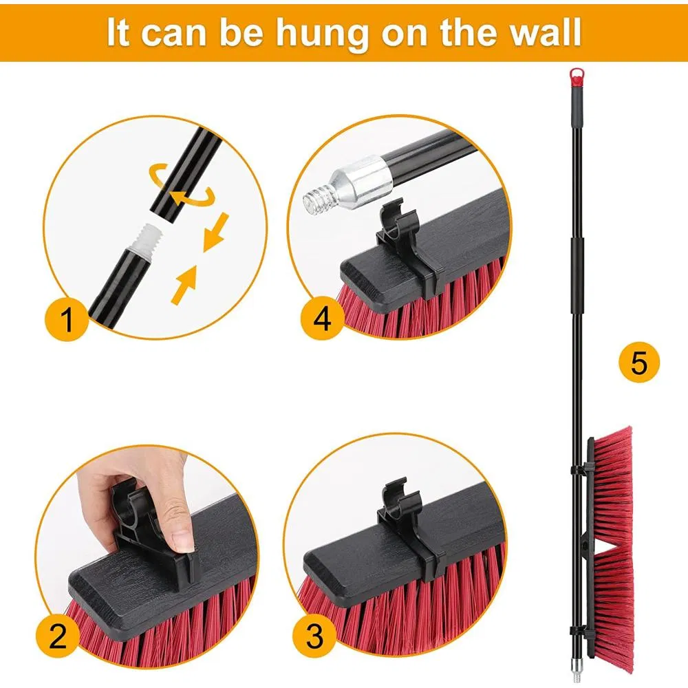 Extra Long Handle Outdoor Plastic Broom- Garden Broom Outdoor with 63" Long Handle Sweeper Broom