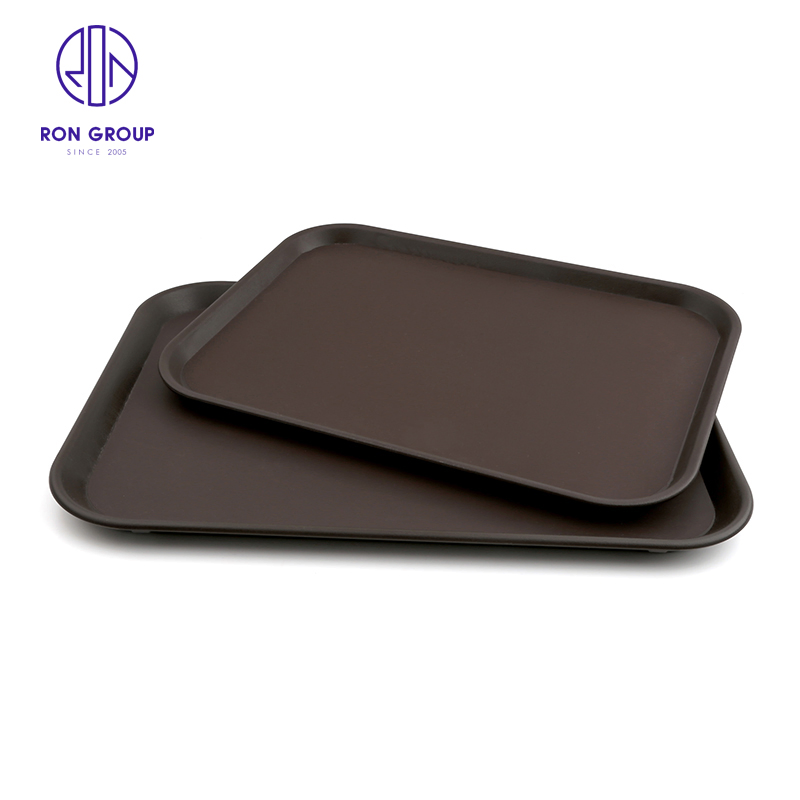 Coffee Shop Fast Food Restaurant Hotel Food Drink Tray Stackable Melamine Plastic BBQ Serving Non-Slip Rectangle Tray