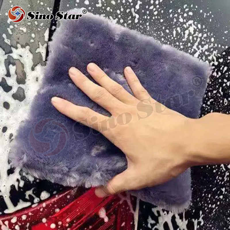 Sino Star Sheepskin Car Wash Pad Polishing Mittens Color Customized