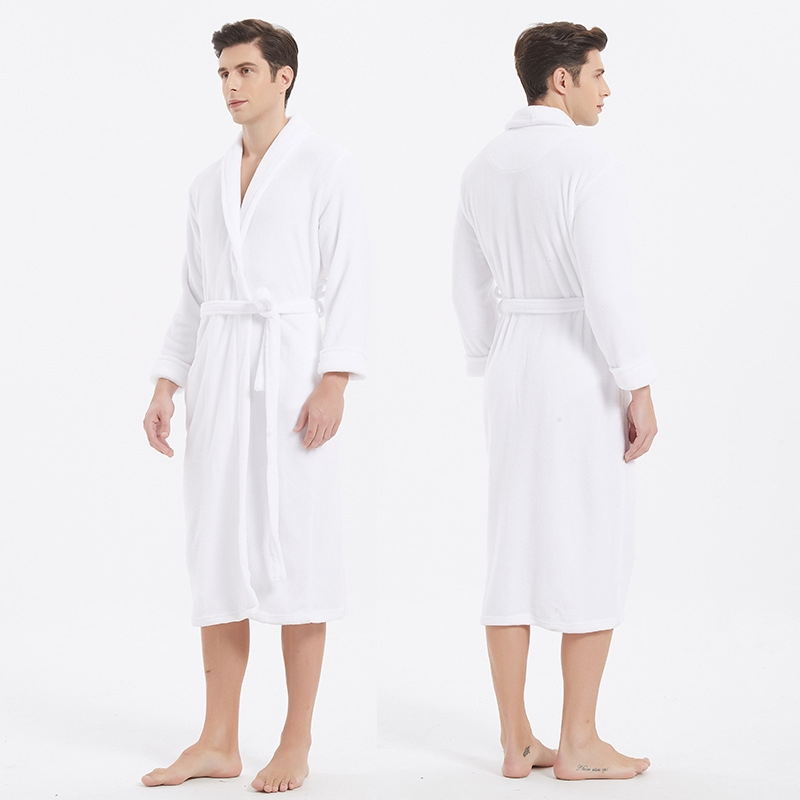 Luxury Organic Cotton Bathrobe, Custom Logo Hotel & SPA Robe, Eco-Friendly Plush Terry Bath Towel Coral Fleece Bathrobe