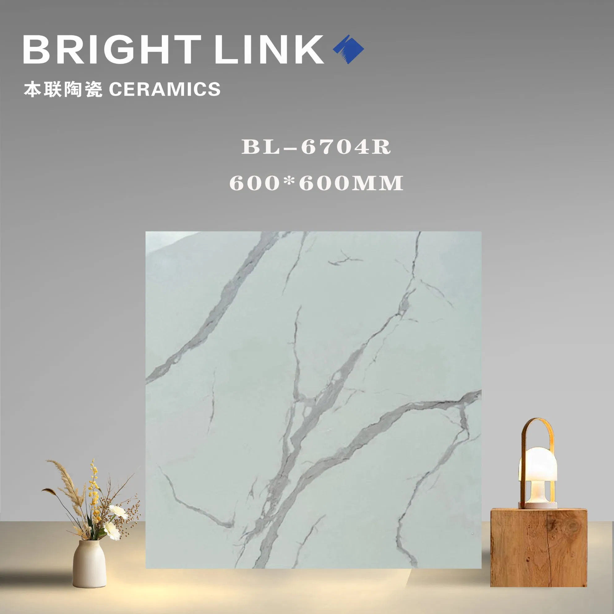 White Carrara 600X600mm Marble Effect Polished Porcelain Glazed Flooring Tile