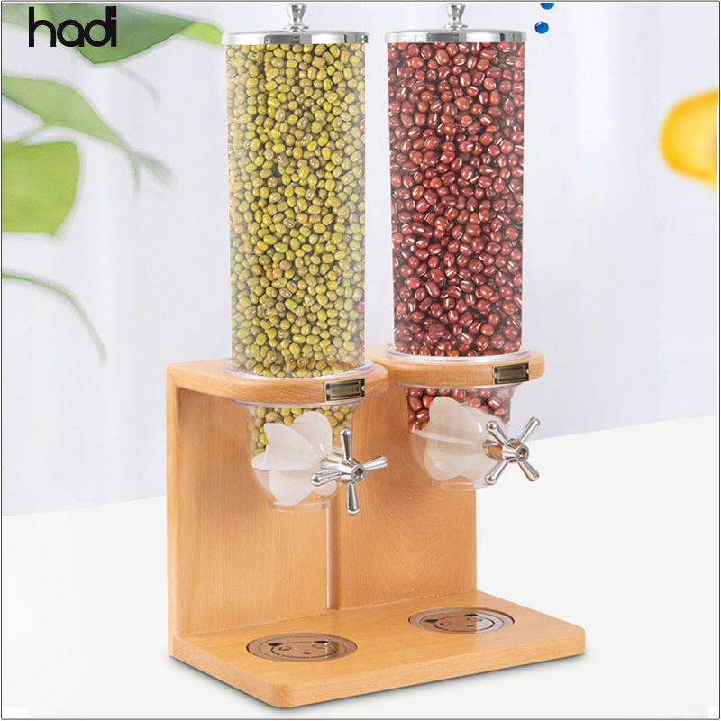 Commercial Double Tank Golden Breakfast Cereal Dispenser for Hotels Modern Counter Top Stainless Steel and Plastic Dispenser