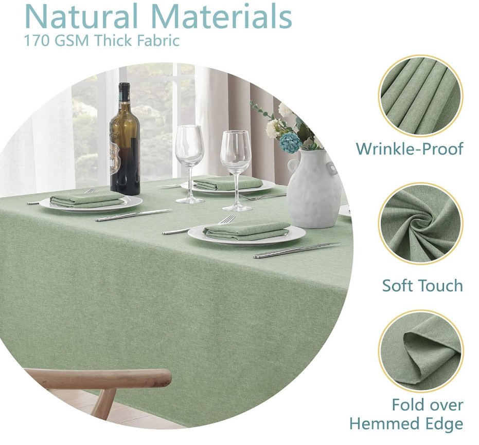 Rectangle Stain and Wrinkle Resistant Washable Tablecloth Waterproof Linen Textured Tablecloth