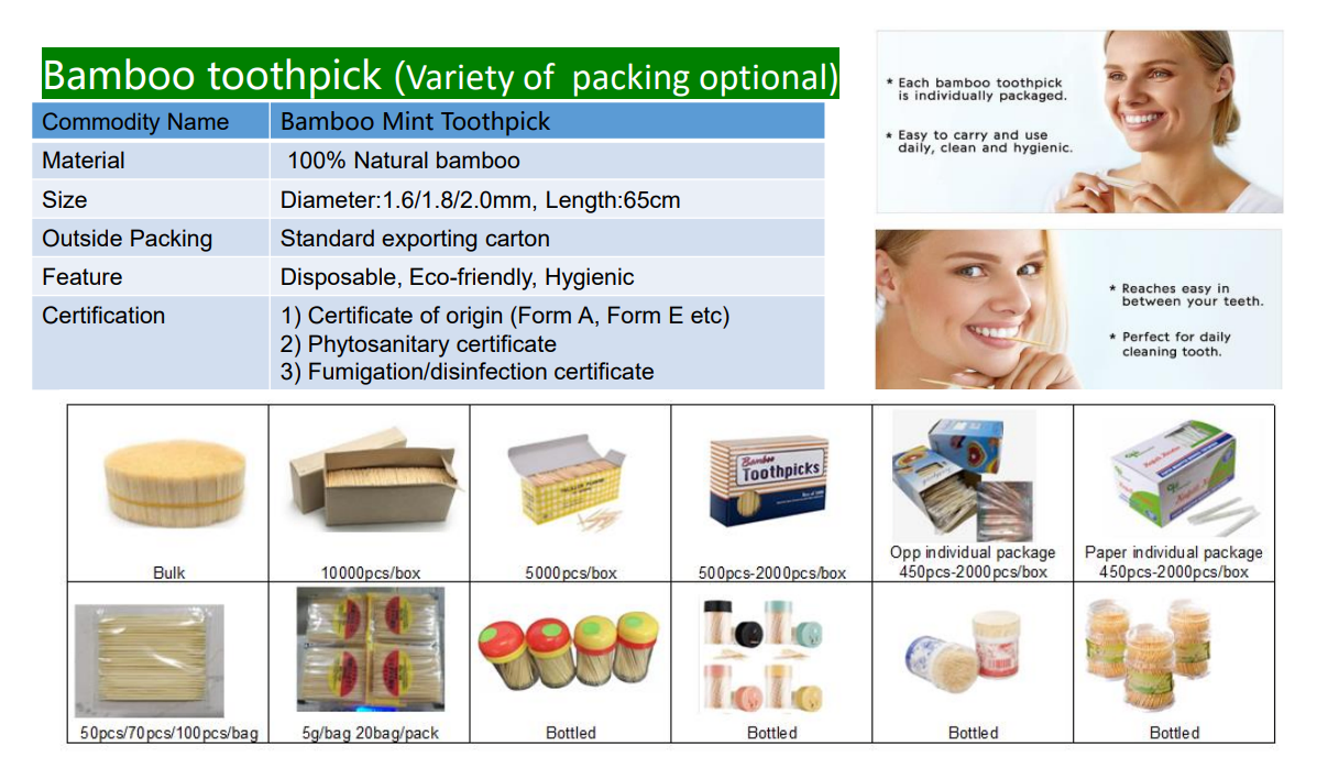 Wood Toothpick Biodegradable Cello Toothpick OPP Plastic Bag Individual Packing Cello Plastic Wrapped Bambootoothpick