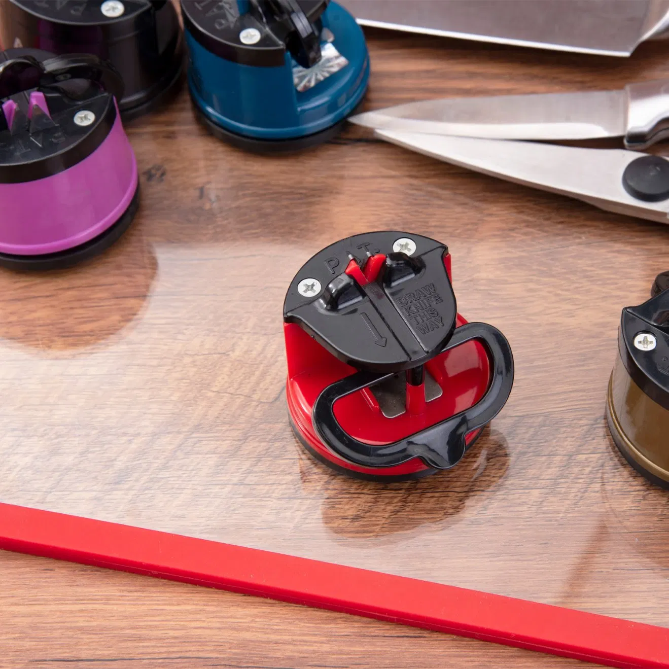 Pink Knife Sharpener Powergrip Suction Base 200X Force Increase Mini Size Fast 3 Step Sharpening for Most Kitchen Knives Tool