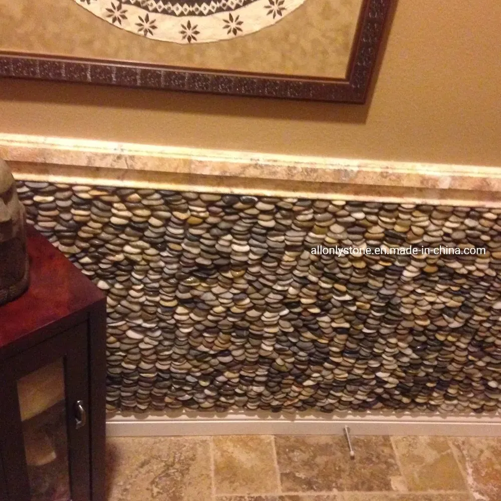 Black/White Stacked Mosaic Standing Pebble Stone Tile for Stone Wall Cladding Bathroom/Kitchen Backsplash