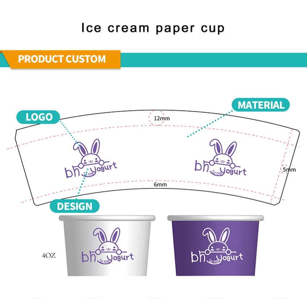 Customized Logo Paper Cup Takeaway Disposable Food Grade for Coffee Milk Juice Ice Cream Paper Cup with Lid