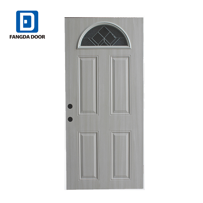 Fangda Pre-Hung Arched Iron 4 Panels Door with a Piece of Arch Glass