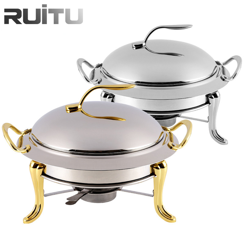Round Buffet Utensils Restaurant Equipment Bottom Material Small Mini Chafing Dishes Container Insulated Portable Multi Cooker Food Warmer Set Table Hot Pot