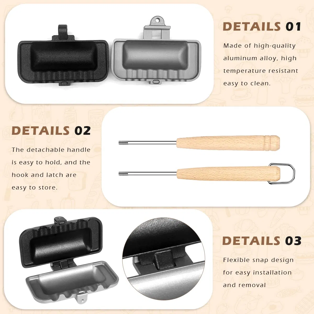 Hot Sale Grilled Cheese Double-Sided Baking Pan Dog Toaster Hot Sandwich Maker