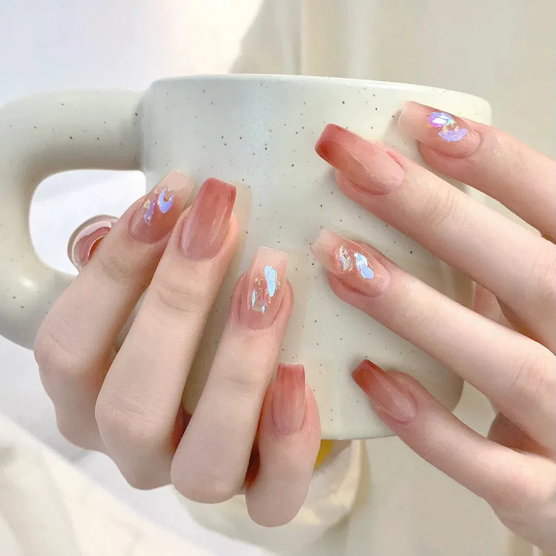 Spring and Summer Green French Spar Cat's Eye Gentle and White Nail Wearable Handmade Manicure